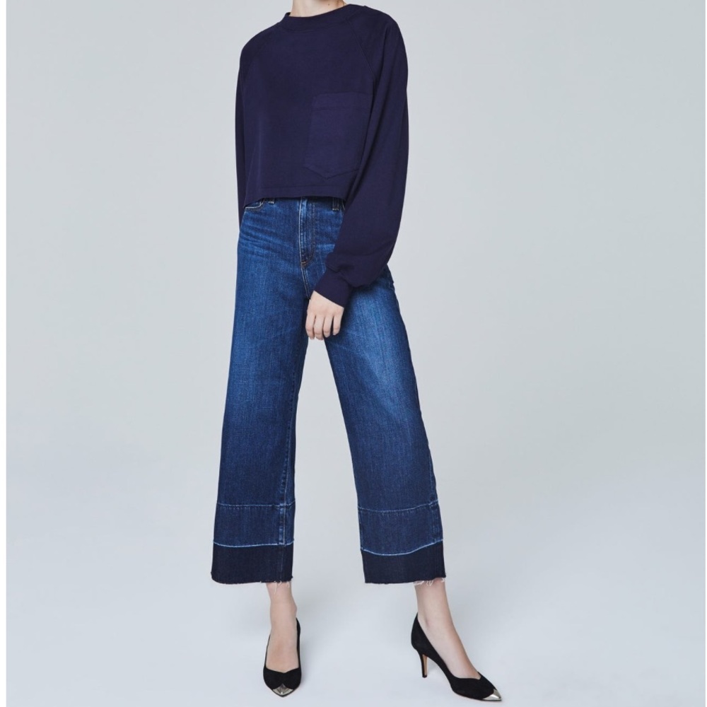 AG Adriano Goldschmied The Etta High Rise Crop Two Tone Raw Hem Wide Leg 32 Blue - Picture 2 of 10